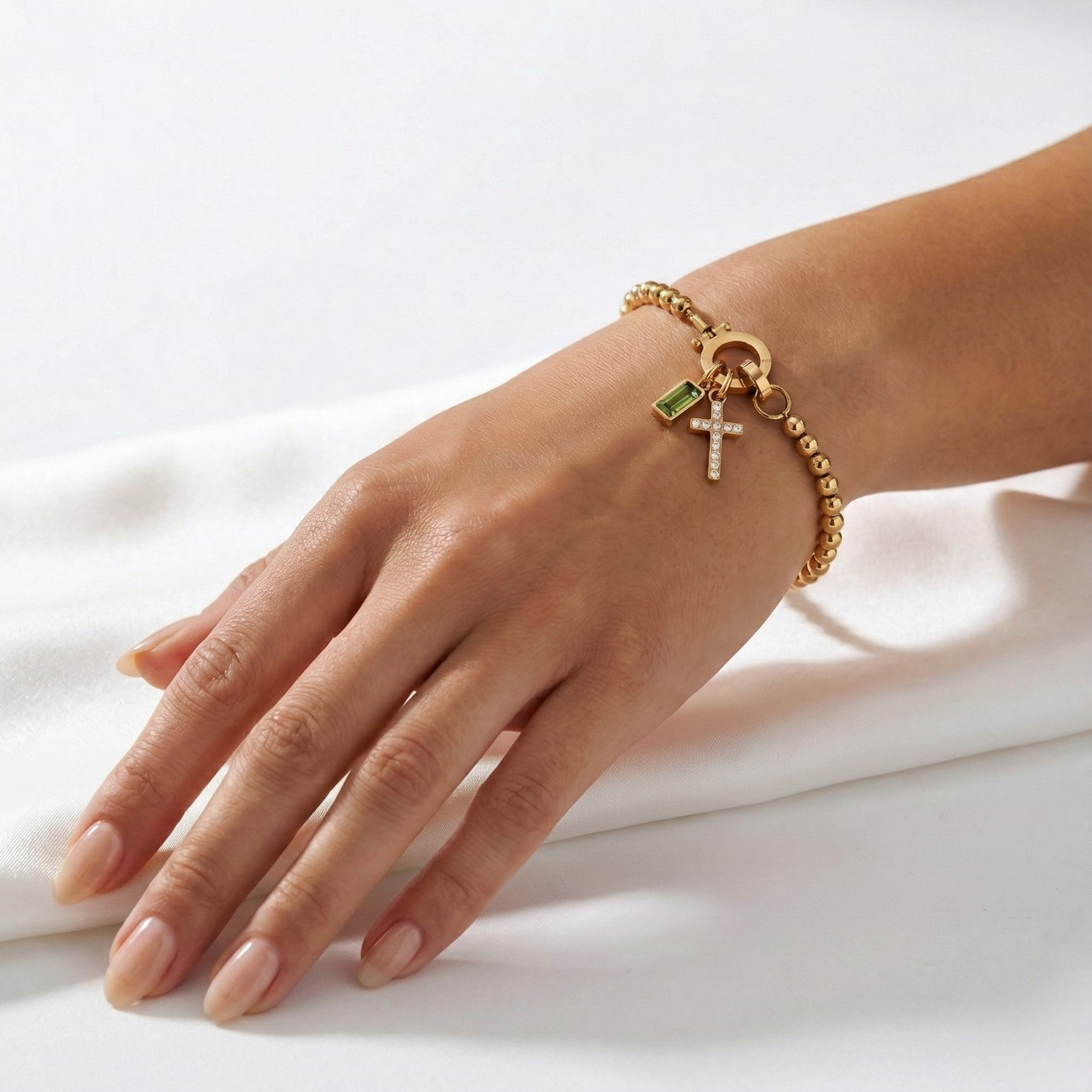 Bracelet AX perles croix et pierre de naissance