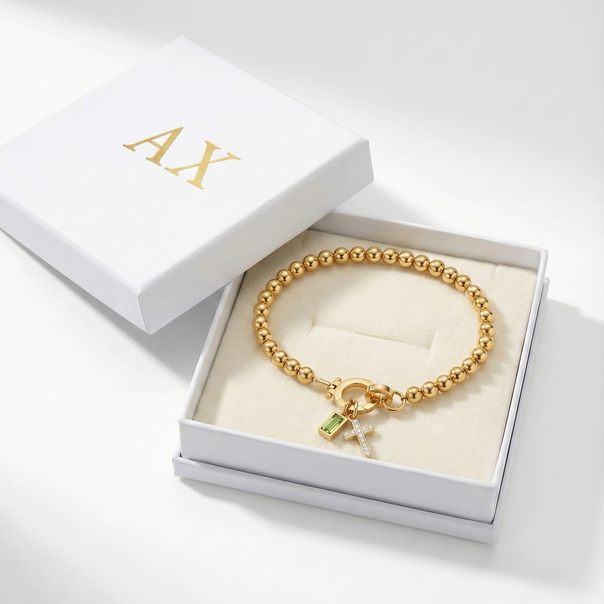 Bracelet AX perles croix et pierre de naissance
