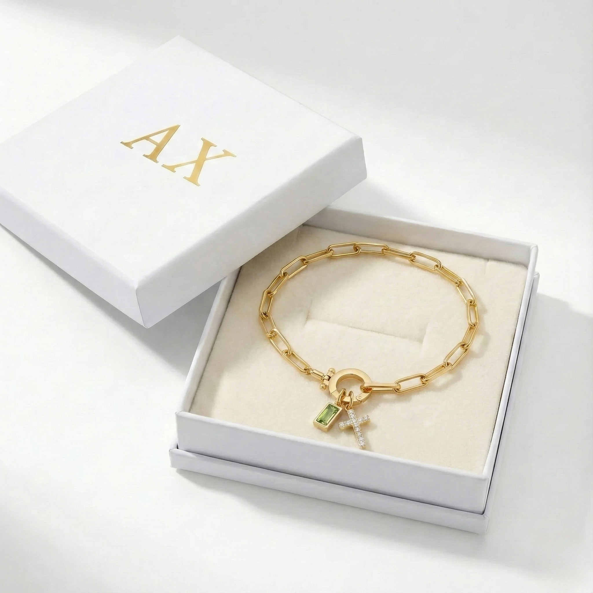 Bracelet AX à maillons croix et pierre de naissance