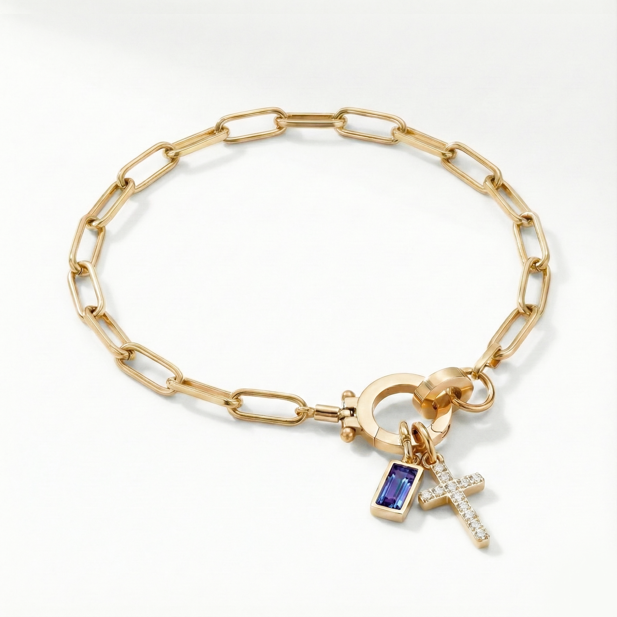 Bracelet AX à maillons croix et pierre de naissance