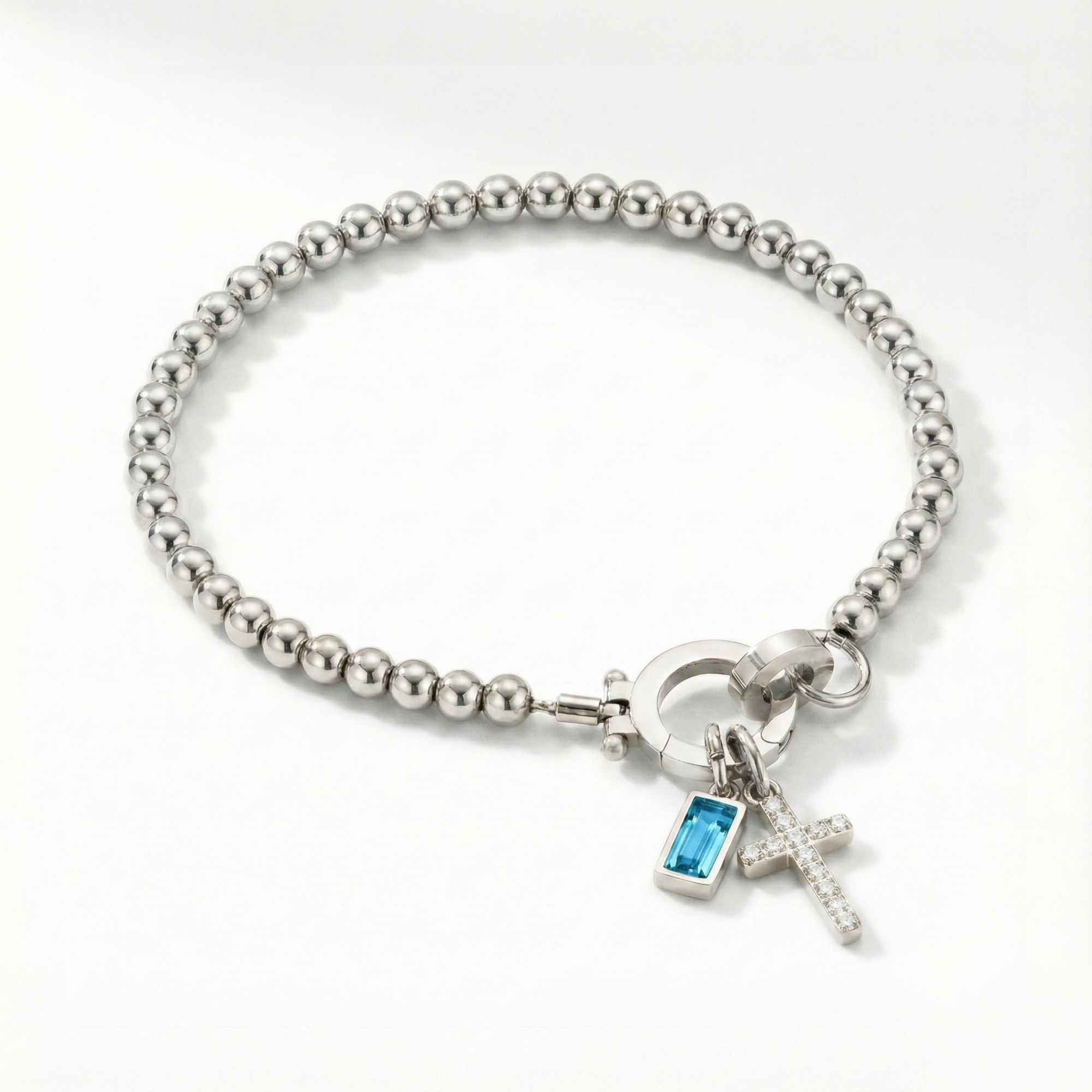 Bracelet AX perles croix et pierre de naissance