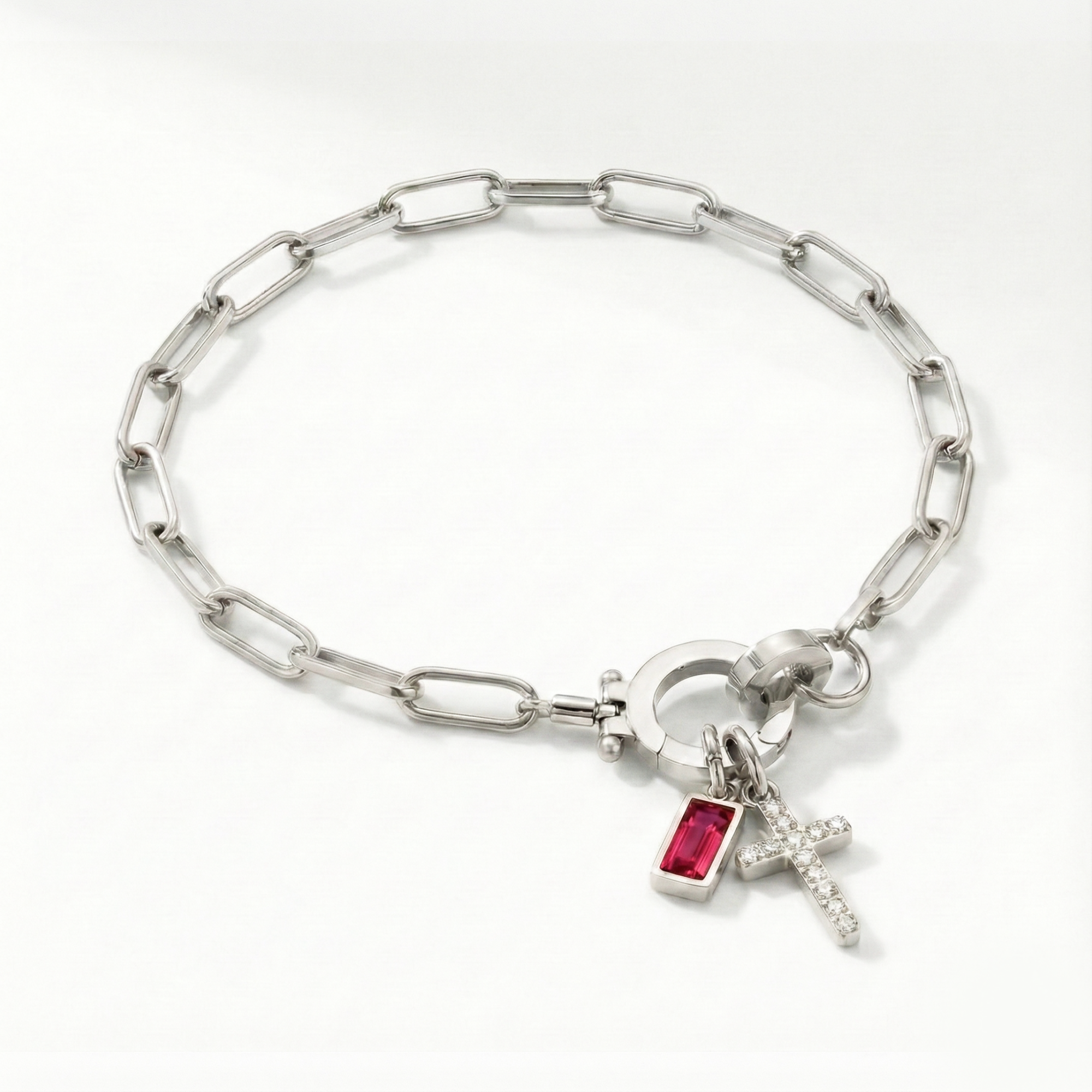 Bracelet AX à maillons croix et pierre de naissance