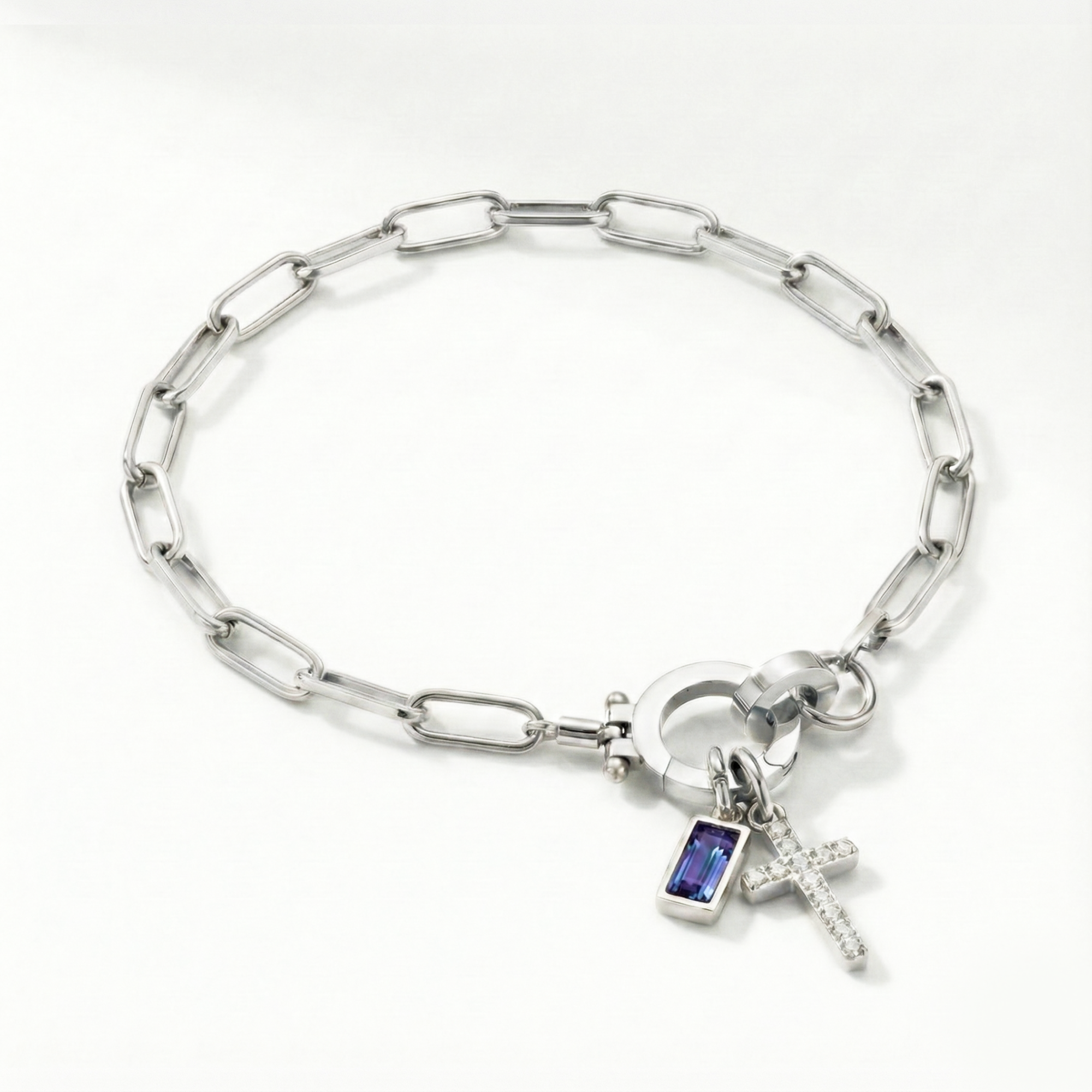 Bracelet AX à maillons croix et pierre de naissance