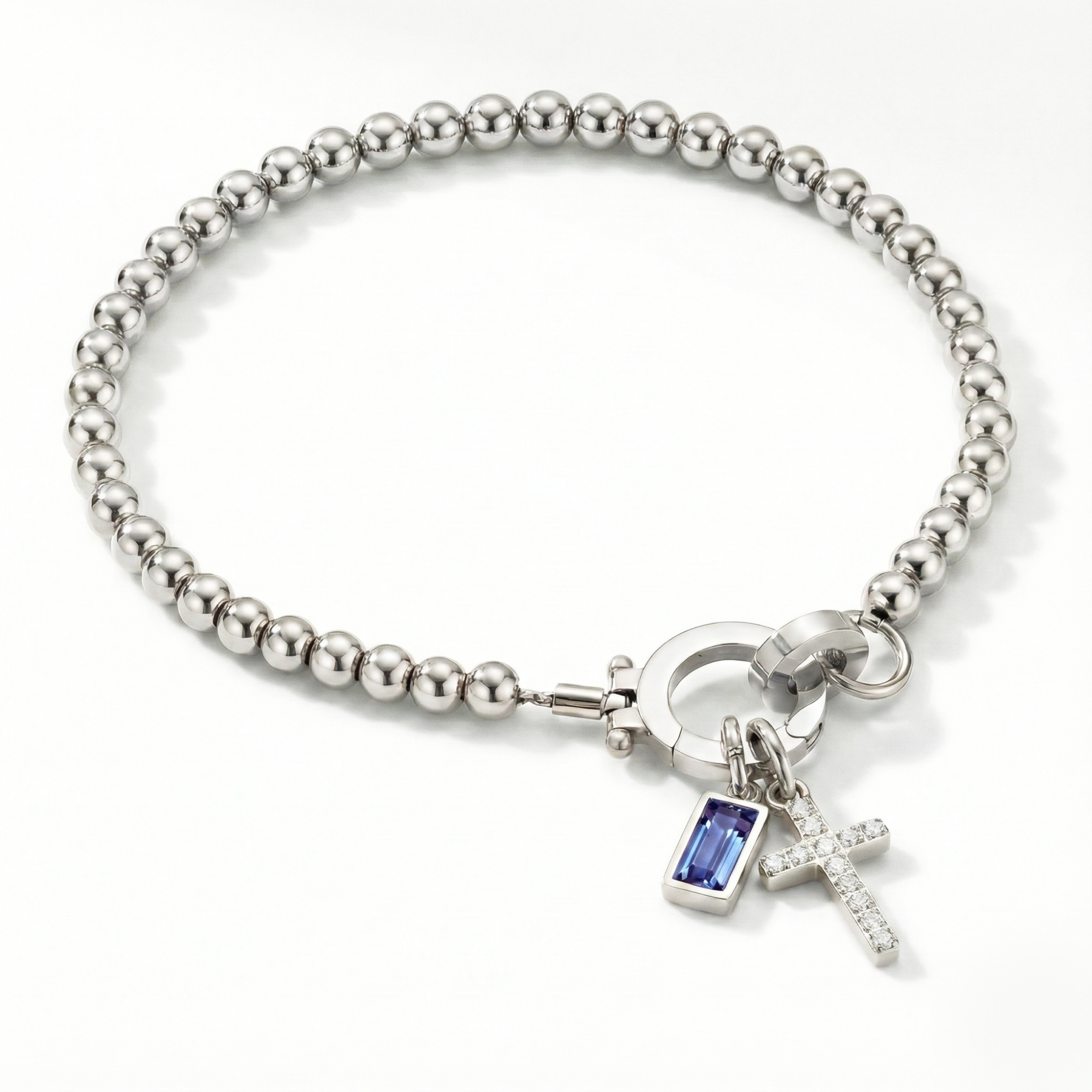 Bracelet AX perles croix et pierre de naissance