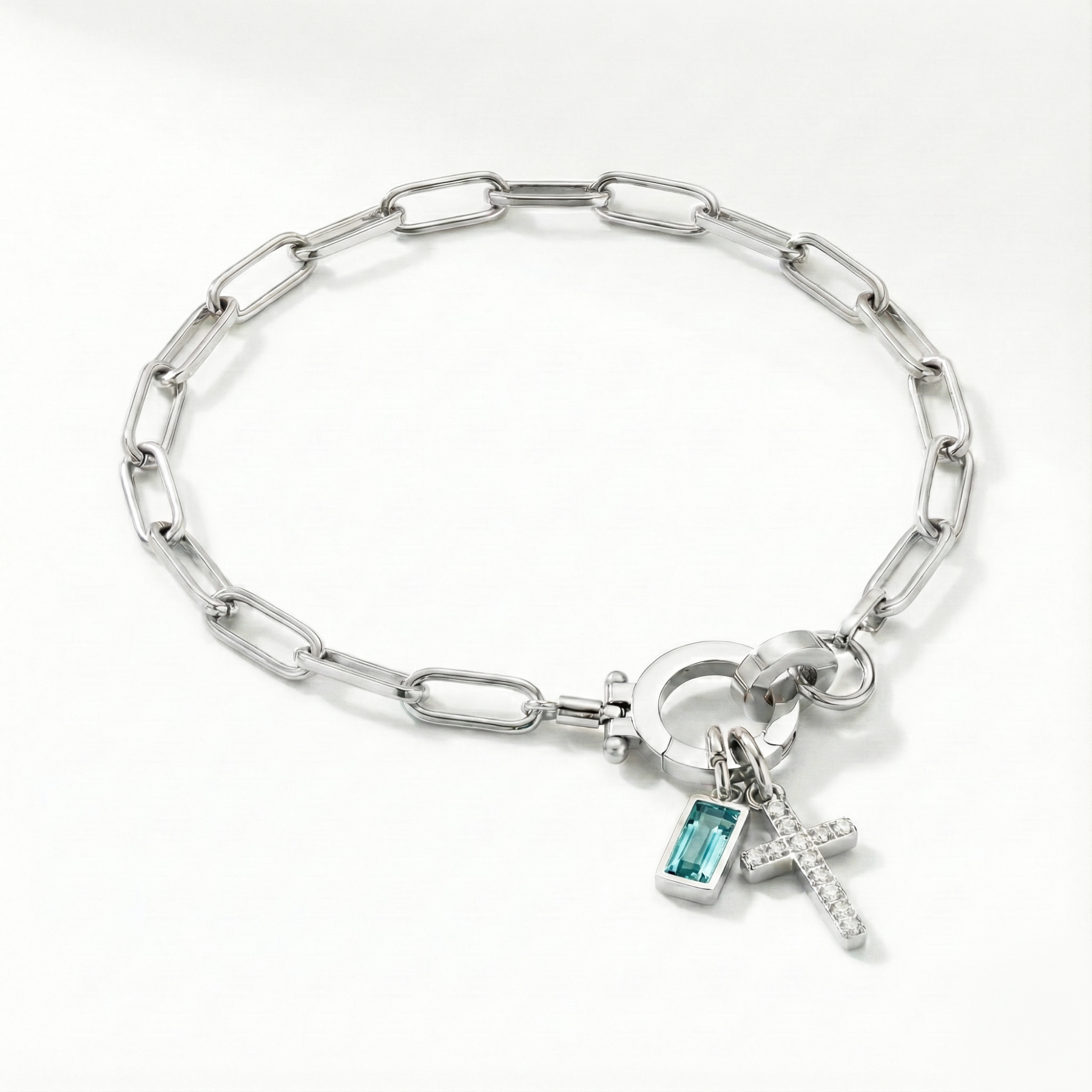 Bracelet AX à maillons croix et pierre de naissance