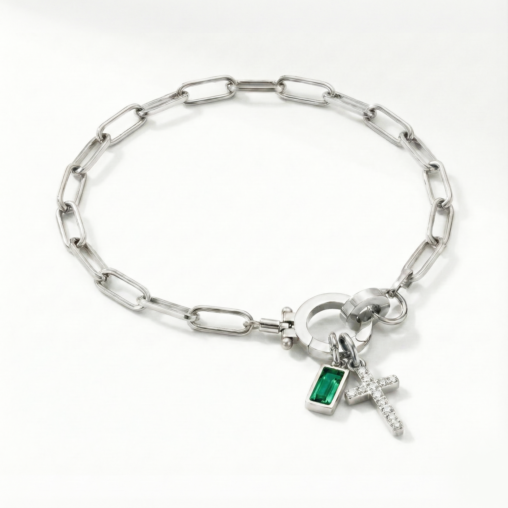 Bracelet AX à maillons croix et pierre de naissance